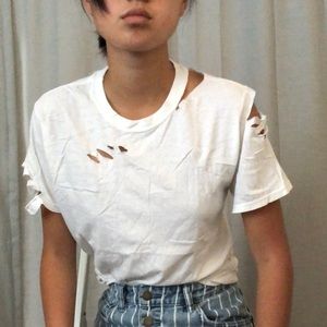 ‼️10/$10‼️ Distressed white Hanes tees